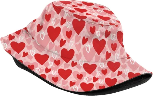 Vista 2 de Lindo sombrero de pescador para el día de San Valentín para adultos, verano, viaje, playa, sombrero de sol, caramelo y corazones, gorra