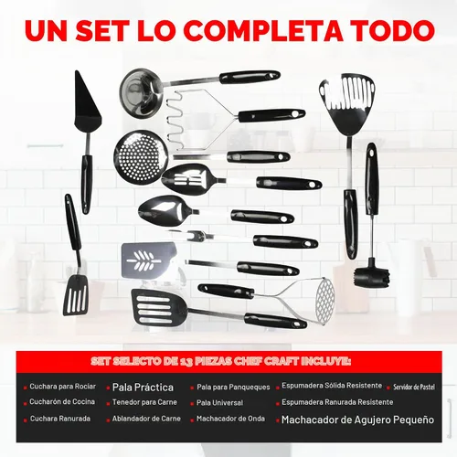Vista 4 de Chef Craft Juego de herramientas de cocina de acero inoxidable de 13 piezas