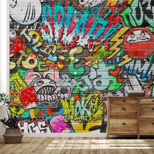 Vista 110 de SIGNFORD - Papel tapiz de colorido diseño de graffiti, removible para dormitorio o sala de estar, 66 x 96 pulgadas Graffiti1-2001-y09