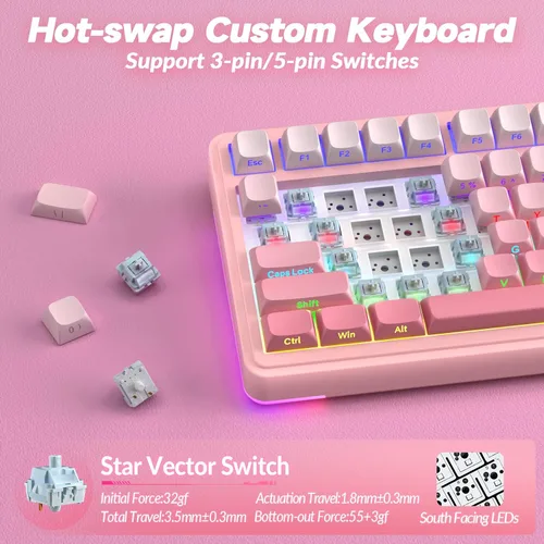 Vista 6 de AULA Teclado mecánico inalámbrico S75 PRO con pantalla y perilla, teclado para juegos intercambiable en caliente de tres modos 75%, interruptores
