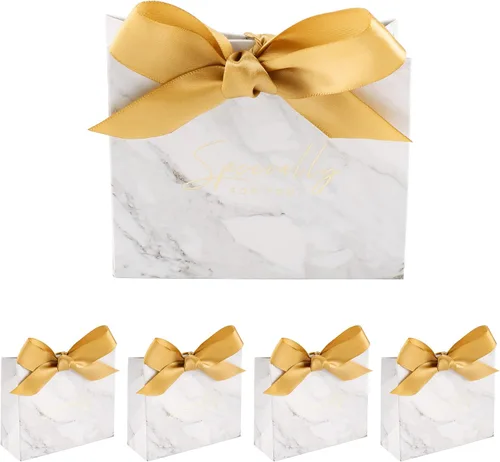 Vista 2 de Yoption 50 cajas de regalo de boda, pequeñas bolsas de regalo de agradecimiento, cajas de dulces con lazo dorado, boda, despedida de soltera, fiesta