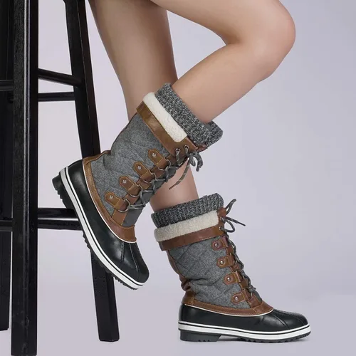 Vista 8 de DREAM PAIRS Botas de nieve de invierno impermeables a media pantorrilla para mujer