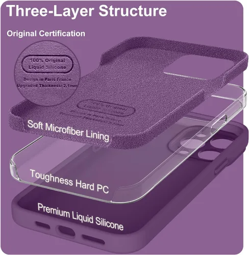 Vista 3 de Funda compatible con iPhone 14 Pro, silicona mejorada [protección de cámara] [forro de microfibra suave] Funda de goma de gel delgada cubierta Uva