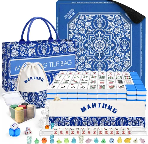 Vista 11 de GUJYUYIF166 American Mahjong Tiles Set with Mat, Racks and Accessories White
