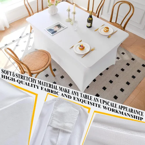 Vista 12 de Famstar Paño de Mesa Negro de 4 Pies de Elastano, Paño de Mesa Ajustado para Mesas Rectangulares, Fundas Elásticas Lavables Sin Arrugas