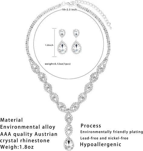 Vista 6 de Juego de 34 piezas de joyería de boda para mujeres y niñas disfraz de noche joyería brillante con diamantes de imitación corona de lágrima collar