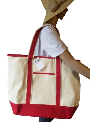 Vista 3 de Bolsa de lona resistente con doble costura para mayor durabilidad y equipo de playa, Rojo