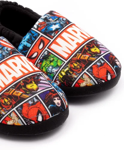 Vista 7 de Marvel Avengers - Pantuflas para niños y niños, zapatos de casa de cómics, Negro