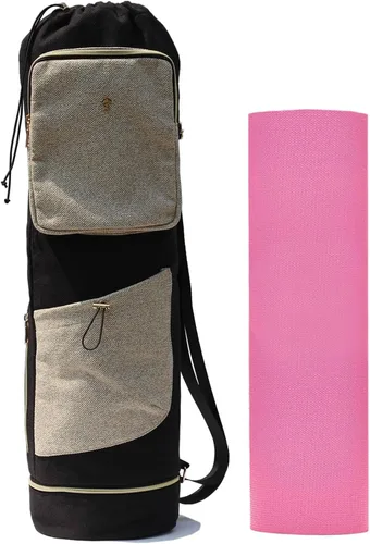 Vista 14 de ESVAN Bolsa para esterilla de yoga con múltiples bolsillos. Bolsa de transporte con cordón para esterilla de yoga, Pilates, ejercicio. Bolsa
