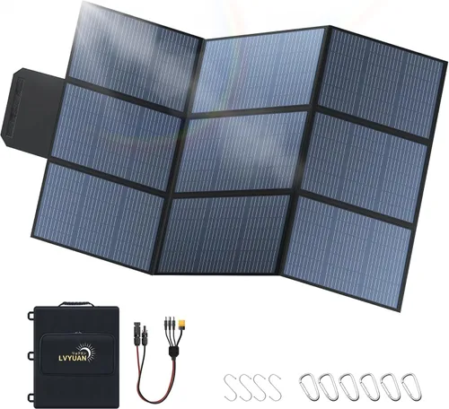 Vista 9 de LVYUAN Panel solar portátil de 100 W para estación de energía, panel solar plegable 23.5% monocelda con ETFE, IP65 P-PERC con adaptador 4 en 1