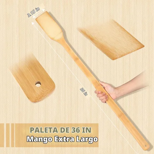 Vista 2 de Hoolerry 2 piezas de 36 pulgadas de cangrejo de cangrejo largo de madera para cocinar, agitar, mezclar y preparar cuchara, espátula para mariscos