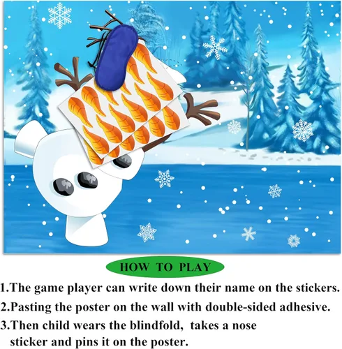 Vista 3 de Juego de Poner la Nariz en el Muñeco de Nieve de HRENCY para Niños, Juego de Fiesta de Navidad para Niños, Juego de Pin el Muñeco de Nieve con 24