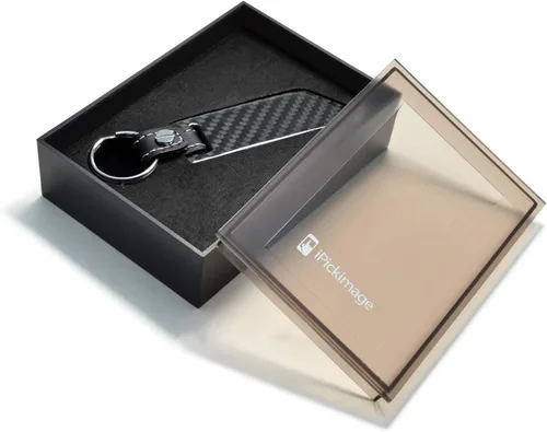 Vista 5 de iPick Image Para Chevrolet Corvette C7 Z06 Negro Real Fibra de Carbono Estilo Hoja con Correa de Cuero Negro Llavero Llavero, Con Licencia Oficial
