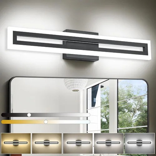 Vista 9 de SOLFART Luces de tocador de baño sobre espejo 14W 60 cm Luz de baño moderna negra 6000K ND