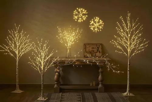 Vista 7 de Hairui Ramas de abedul iluminadas que funcionan con pilas, con 8 funciones, 100 luces multicolor y blancas cálidas, ramas preiluminadas