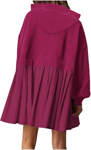 Vista 6 de Vestidos de otoño Sudaderas con capucha para mujer Vestido de Vestir Color sólido Mangas largas Patchwork Jersey