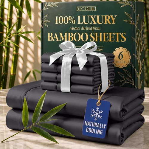Vista 16 de DECOLURE Sábanas de Viscosa 100% Derivada de Bambú Tamaño Full - Juego de Sábanas de Lujo de 6 Piezas Naturalmente Refrescantes, Ultra Suaves Negro