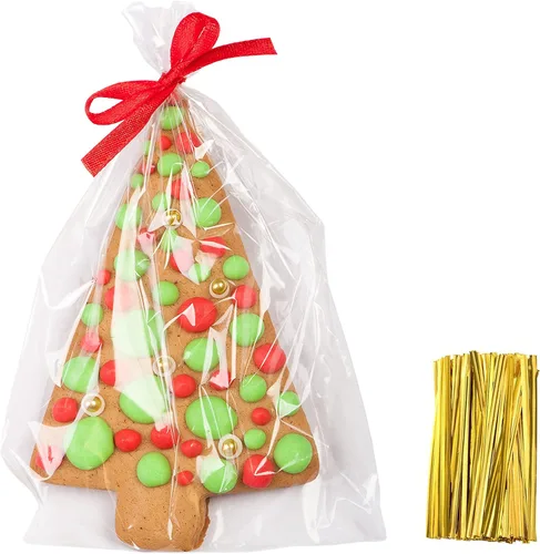 Vista 9 de Yotelab Bolsas para tartas, bolsas de celofán transparente de 3 x 5 pulgadas con lazos giratorios, 100 unidades Clear Gift Wrap Bags, Small Treat