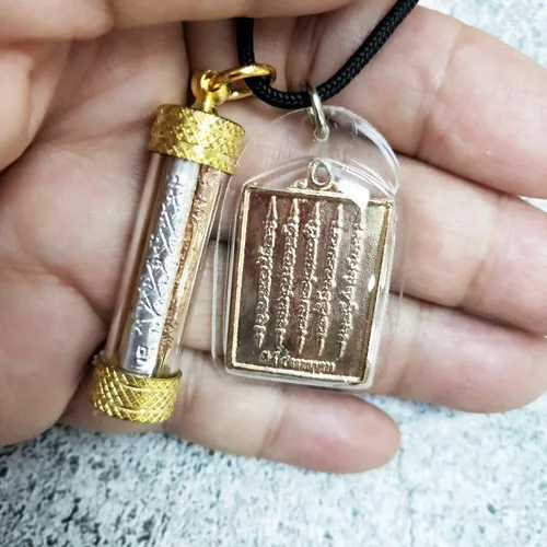 Vista 6 de Amuleto tailandés Buddha colgantes Somdej Lp Talismán sagrado para hombres y mujeres, dijes Takrut Kings 3 colores plata oro NAT con NAT Yantra 5
