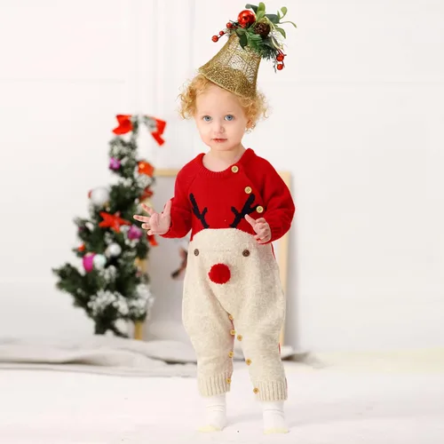 Vista 2 de Maemukilabe Suéter de punto de Navidad para bebé niño y niña, mono de manga larga, 1 pieza, ropa de otoño e invierno