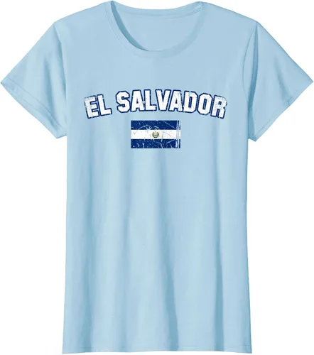 Vista 24 de EL SALVADOR Bandera Vintage Hombres Mujeres Niños Camiseta EL SALVADOR