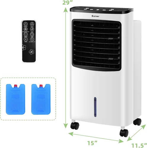 Vista 9 de COSTWAY Enfriador de aire evaporativo portátil para habitación, enfriador de aire para refrigeración y sueño con control remoto, temporizador de 7.5