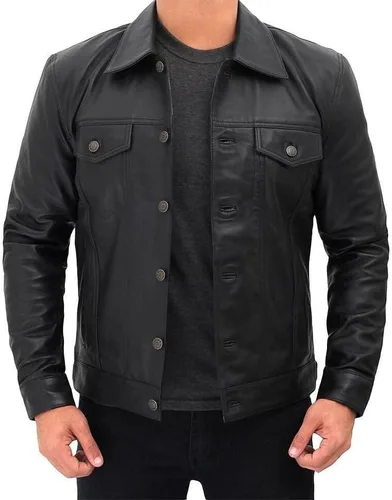 Vista 2 de Chaqueta de cuero de alta calidad para hombre, chaqueta de cuero clásica vintage, chaquetas de cuero casuales reales para hombre