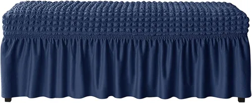 Vista 13 de Funda de banco tapizada elástica de sirsaca para banco de comedor, protector de asiento de banco de comedor con falda, protectores de banco