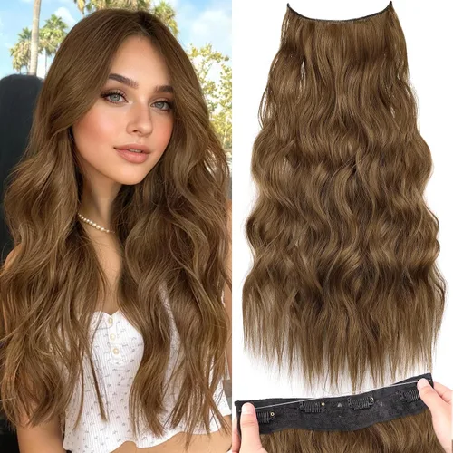 Vista 80 de KooKaStyle - Extensiones de cabello con hilo invisible, diadema transparente, ajustables, 4 clips fijadores, cabello largo y ondulado de 12