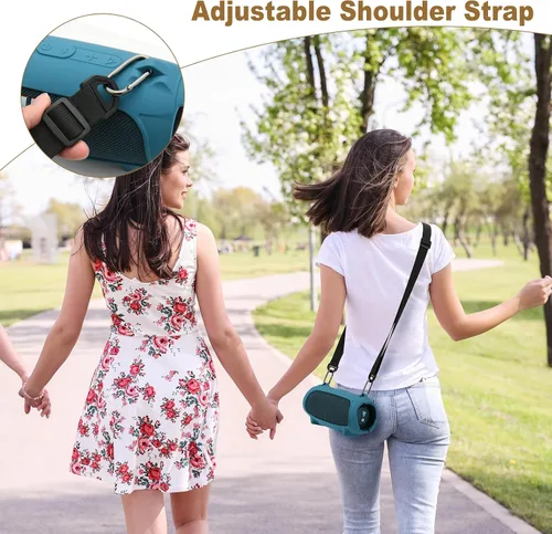 Vista 11 de Funda de silicona para altavoz portátil JBL Charge 5, funda protectora de transporte de viaje con soporte para correa de hombro, cubierta de Negro