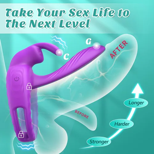 Vista 2 de Anillo vibrador para pene juguetes sexuales para parejas mujeres - Vibrador manga para pene con vibradores de clítoris de conejo, manga de juguete