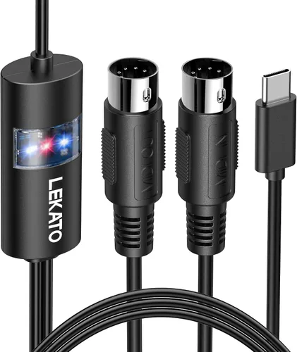 Vista 11 de LEKATO Cable MIDI, MIDI a USB C, interfaz MIDI tipo C con conexión de entrada y salida, teclado/sintetizador para edición de grabación, cable
