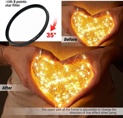Vista 6 de PROfezzion Kit de filtro de estrella de 2.165 in, 3 piezas de filtro de estrella ajustable para Sony A7 II III IV con lente FE de 1.102-2.756 in