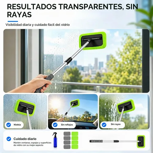 Vista 7 de XINDELL Herramienta de limpieza de parabrisas para automóvil, limpiador de ventanas con mango extensible con almohadillas de microfibra