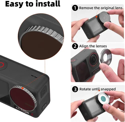 Vista 6 de BRDRC Juego de filtros ND para DJI Osmo Action 5 Pro/Action 4 accesorios de cámara, 4 unidades ND64 ND32 ND16 ND8 densidad neutra HD ND filtro