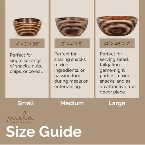 Vista 7 de Mela Artisans Tazón de madera de mango para servir, quemado oscuro, 9 pulgadas Frutero decorativo multiusos para ensaladas, aperitivos crujientes
