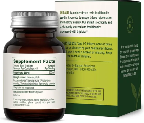 Vista 2 de Banyan Botanicals Shilajit – 90 comprimidos puros prensados para energía y vitalidad*