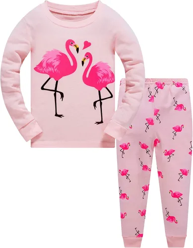 Vista 13 de Popshion Pijamas de sirena para niñas pequeñas, juego de 2 piezas, ropa de dormir 100% algodón, ropa para niños, pijamas estilo mariquita