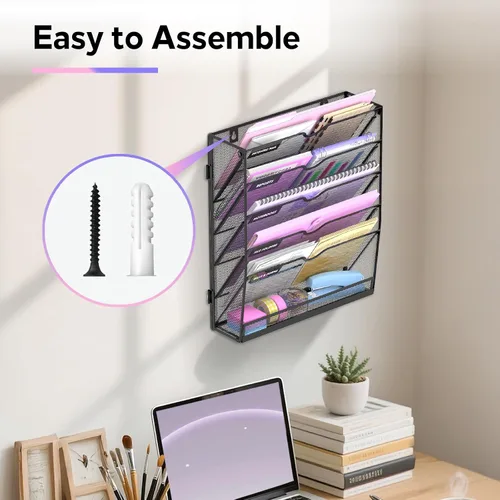 Vista 7 de SUPEASY Organizador de archivos de pared de 6 niveles con base, soporte Negro