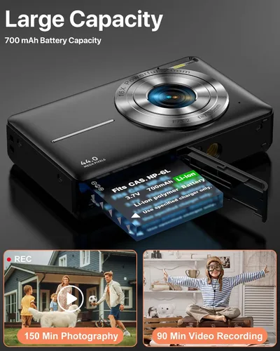 Vista 3 de Cámara digital, la última cámara digital FHD 1080P para adolescentes con tarjeta SD, cámaras antisacudidas y disparos, cámaras portátiles con zoom
