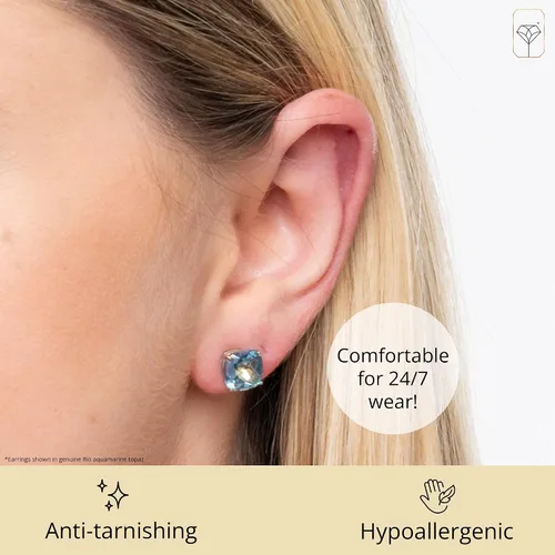 Vista 4 de Amazon Collection Aretes de plata de ley 925 con piedra natal de corte cojín para mujer