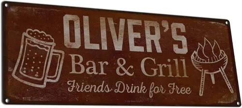Vista 82 de Adam's Bar and Grill Friends Drink for Free, cartel de aluminio de 5.75 x 15.5 pulgadas, accesorios personalizados para bar y decoración de pared