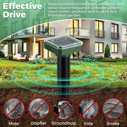 Vista 5 de Repelente de Topos Alimentado por Energía Solar 10 Unidades, Repelente Ultrasónico de Campañoles para Exteriores, IP 44 Impermeable Disuasorio