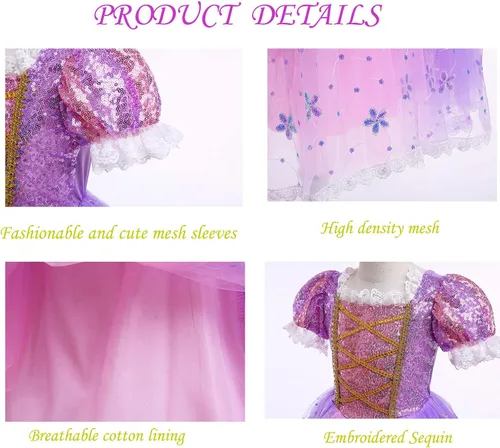 Vista 2 de Letsglow Light Up Girl Princess Costume Dress for Birthday Cosplay Halloween Party Outfit Princess Dress Up