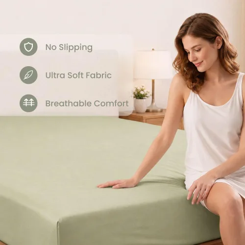 Vista 65 de Sábana bajera ajustable de lujo suave de 600 hilos, 100% algodón egipcio, sábana bajera ajustable individual con elástico alrededor, se adapta a