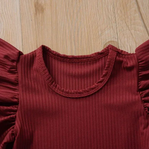 Vista 5 de Mameluco de una pieza para bebé recién nacido, con volantes, color liso, ropa casual