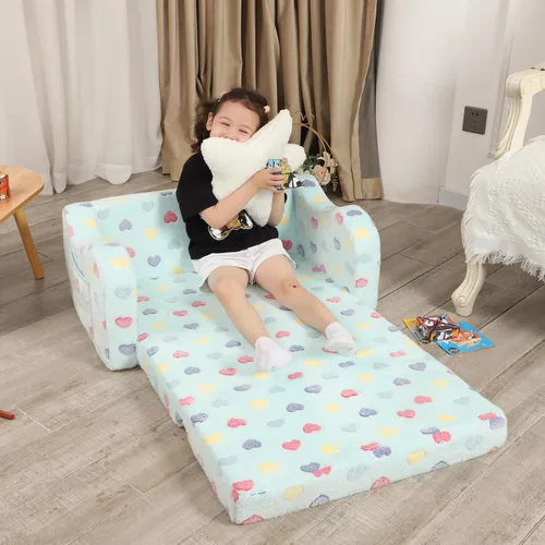Vista 110 de MOMCAYWEX - Sofá para niños, 2 en 1, plegable, piel de melocotón, color azul