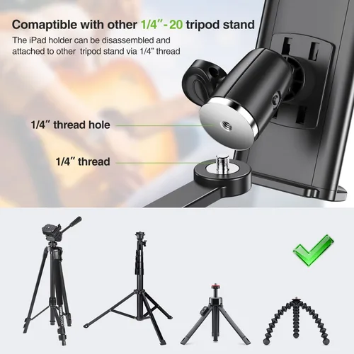 Vista 8 de elitehood Soporte de micrófono para iPad de brazo extra largo de 12 pulgadas, soporte de iPad ajustable de 360° para soporte de micrófono, soporte