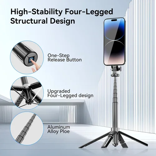 Vista 6 de Trípode magnético para teléfono de 54 pulgadas, trípode para selfie stick para iPhone Android MagSafe y cámara con control remoto recargable