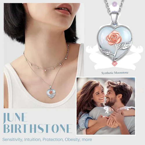 Vista 2 de Suplight - Collar con dije de piedra natal genuina de plata de ley 925 con forma de corazón y pera para mujer (con caja de regalo)